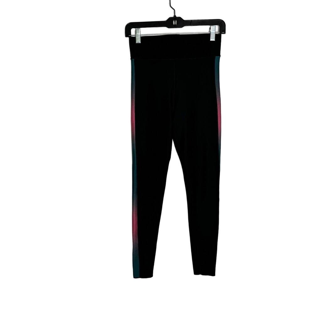 Ultracor Womens Leggings Striped Sides Sz L Black Multicolor FLAW Athleisure